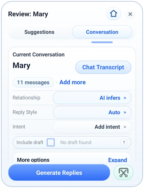 Native SayPilot conversation review panel before generating reply suggestions